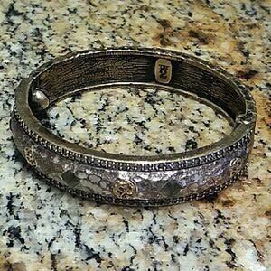 Vintage Tat2 Designs Skhirat ID Bangle Gold Silver Hammered Bracelet 6.25" $325